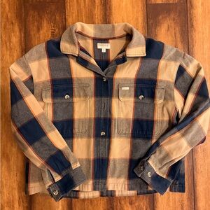 Brixton Navy and Tan Plaid Shirt Jacket
